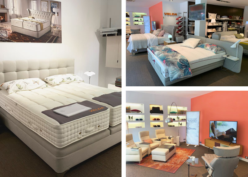 Tienda Ensueños Madrid. Interior: colchones, toppers, sillones...