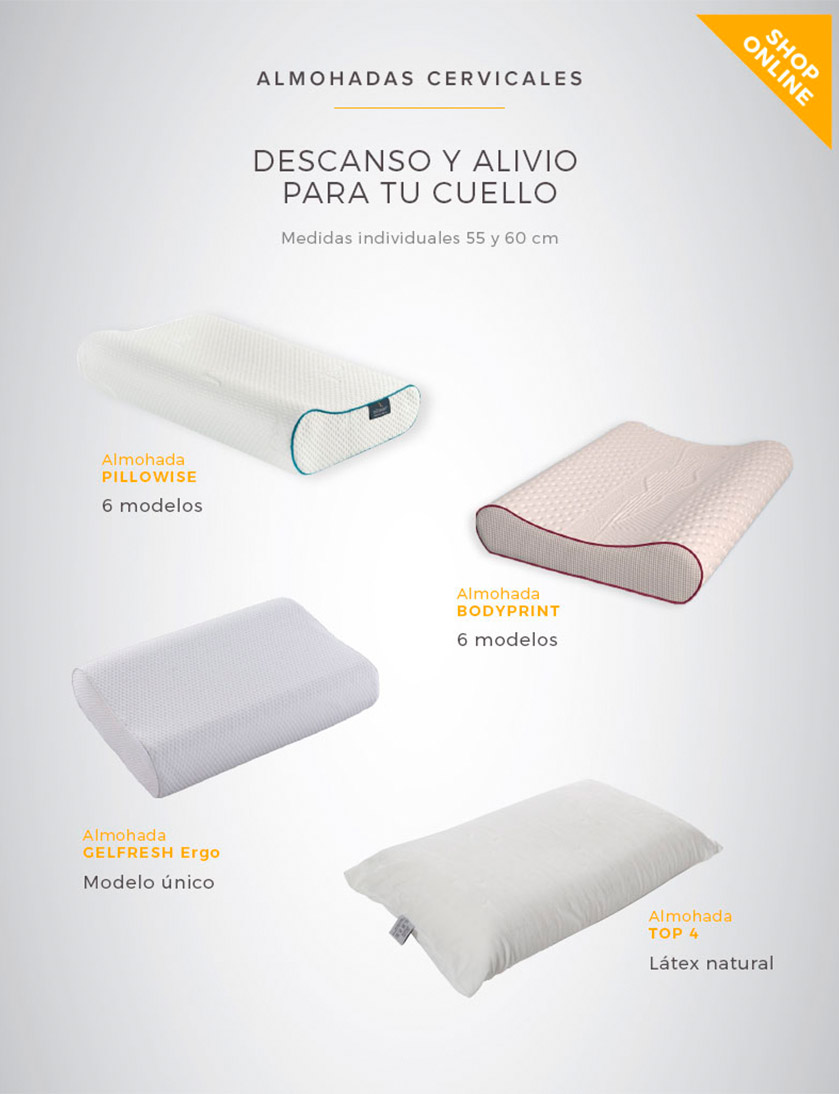 Almohadas cervicales disponibles en la web y tiendas de Ensueños